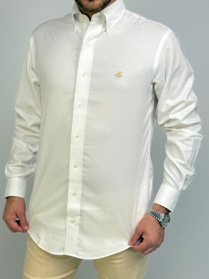 חולצה פורור סמל זהב לבן 