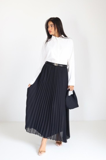 חצאית פליסה שיפון חגורה