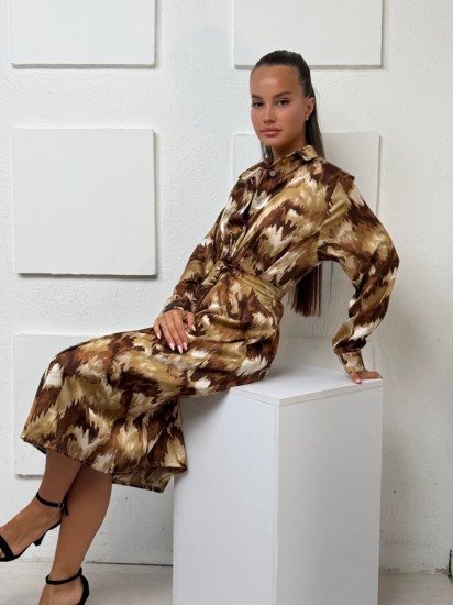 שמלה סאטן דפוס כפתורים 