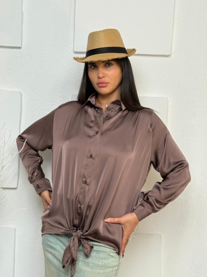 חולצה סאטן ארוך קשירה