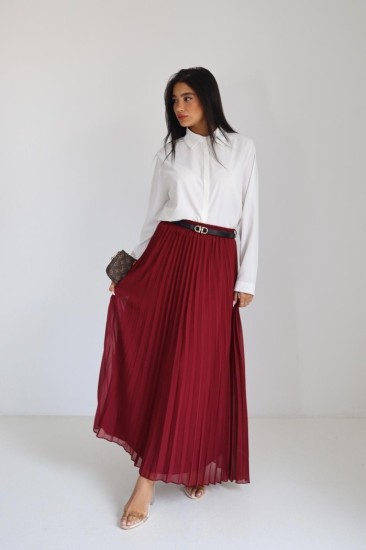 חצאית פליסה שיפון חגורה